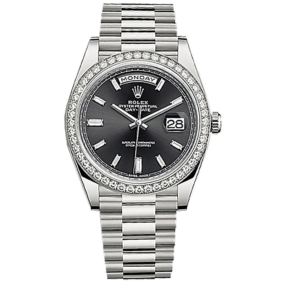 Rolex Day-Date 40 Presidential 228349RBR Diamond Bezel Baguette Diamond Black Dial