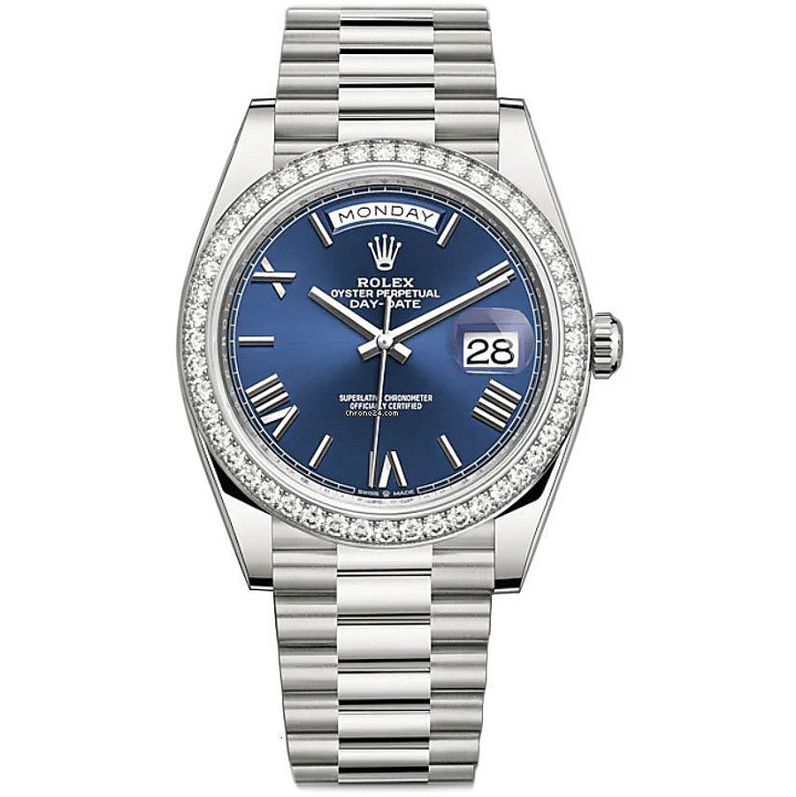 Rolex Day-Date 40 Presidential 228349RBR Diamond Bezel Blue Dial
