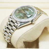 Rolex Day-Date 40 Presidential 228349RBR Diamond Bezel Olive Green Dial