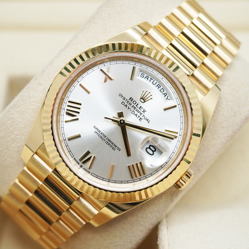 Rolex Day-Date 40 Presidential 228238 Fluted Bezel Silver Dial