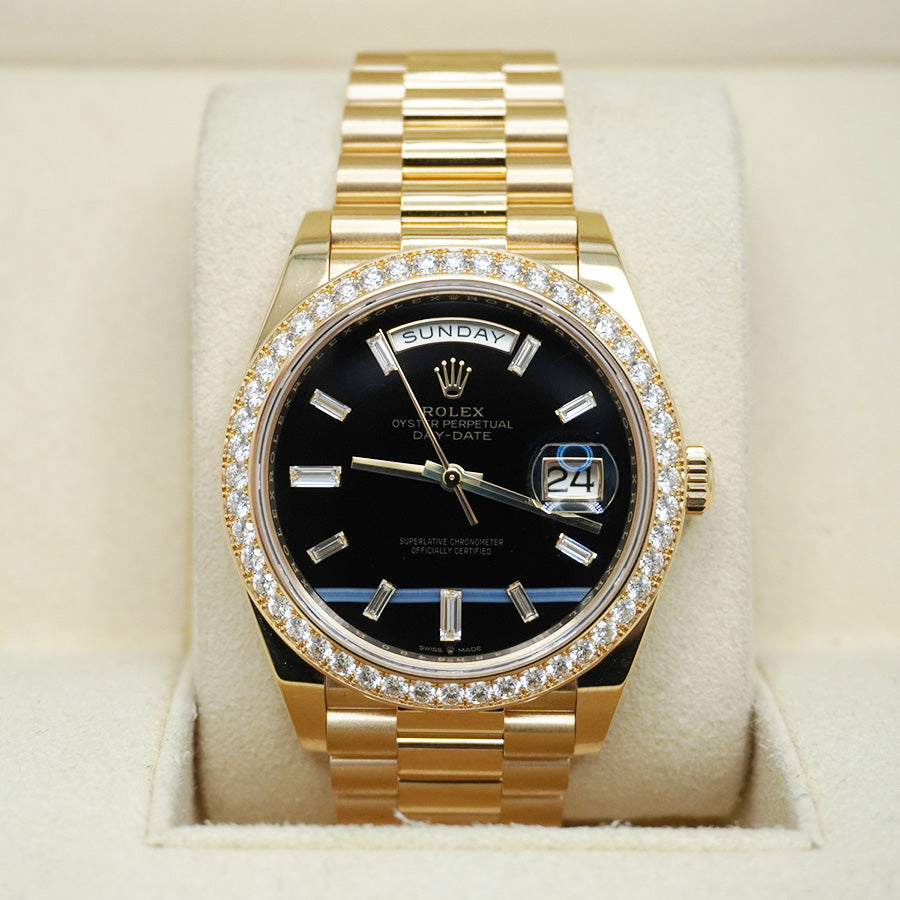 Rolex Day-Date 40 Presidential 228348RBR Diamond Bezel Baguette Onyx Dial