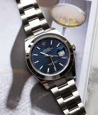 Rolex Datejust 41mm Bright Blue Fluted Dial Smooth Bezel 126300