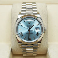 Rolex Day-Date 40 Platinum Presidential 228206 Smooth Bezel Ice Blue Quadrant Motif Dial