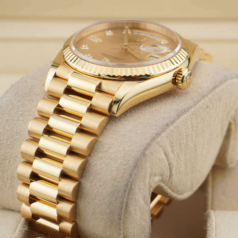 Rolex Day-Date 36mm Presidential 128238 Fluted Bezel Champagne Diamond Dial