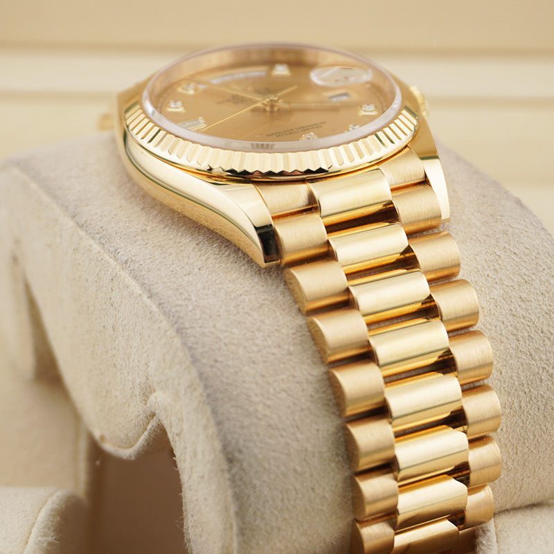 Rolex Day-Date 36mm Presidential 128238 Fluted Bezel Champagne Diamond Dial