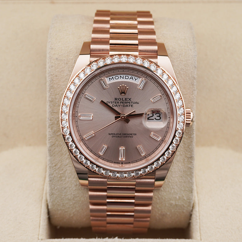 Rolex Day-Date 40 Presidential 228345RBR Diamond Bezel Baguette Sundust Dial