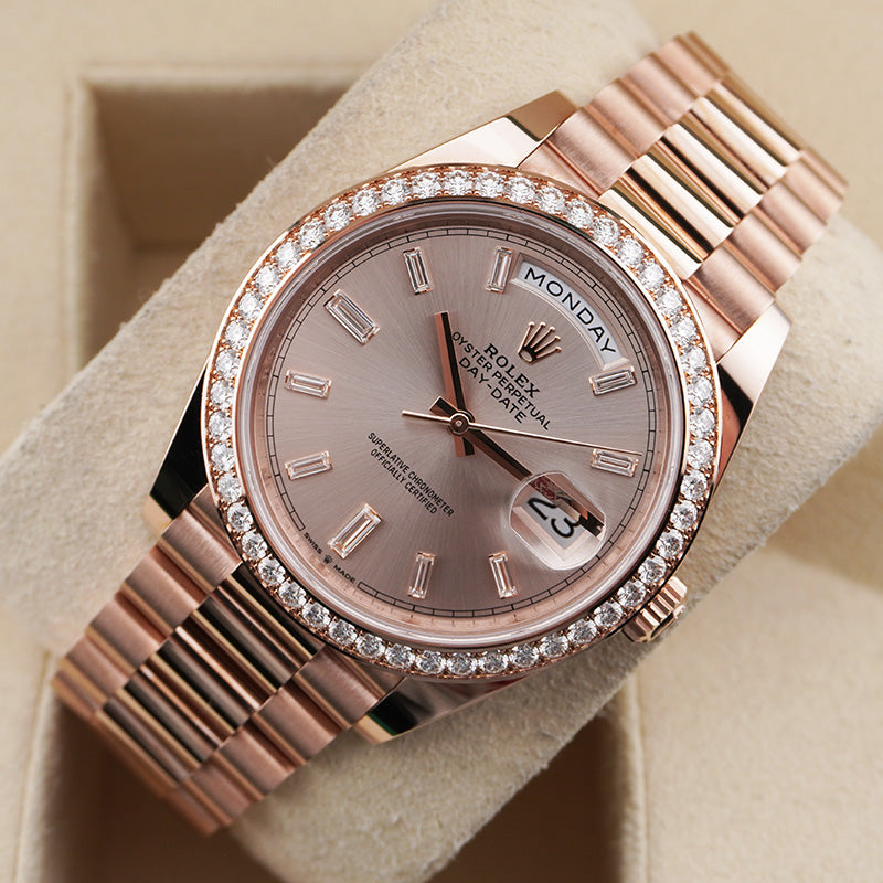Rolex Day-Date 40 Presidential 228345RBR Diamond Bezel Baguette Sundust Dial