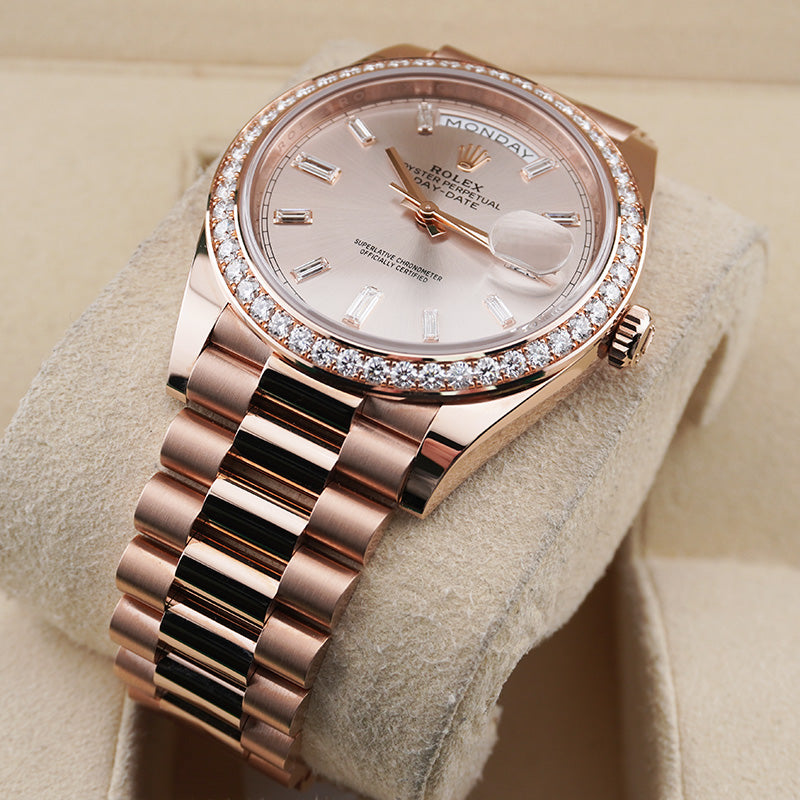 Rolex Day-Date 40 Presidential 228345RBR Diamond Bezel Baguette Sundust Dial
