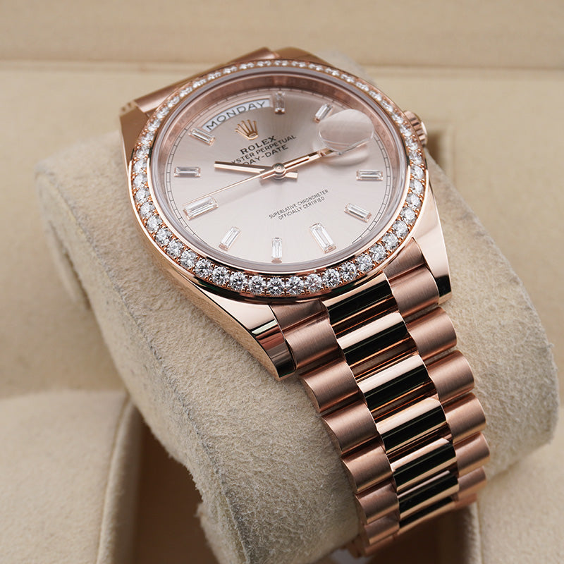 Rolex Day-Date 40 Presidential 228345RBR Diamond Bezel Baguette Sundust Dial