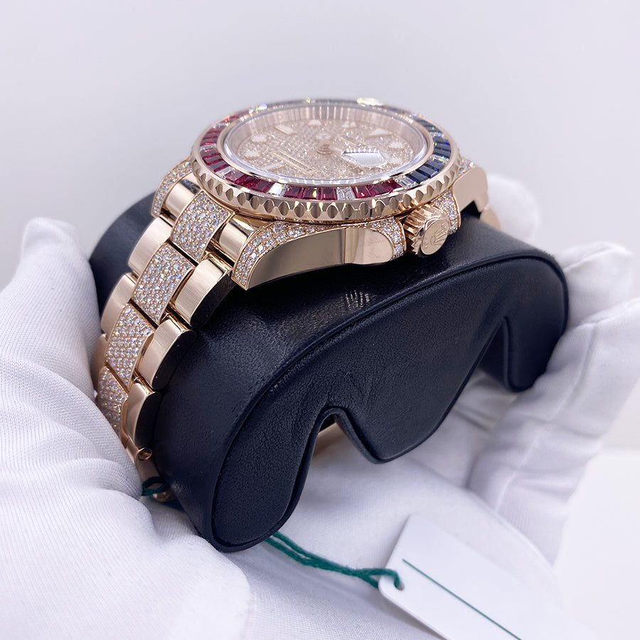 Rolex GMT-Master II "Saru" 40mm 126755SARU Rose Gold Pave Rose Dial