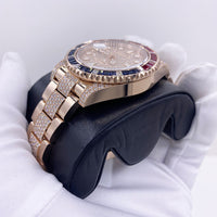 Rolex GMT-Master II "Saru" 40mm 126755SARU Rose Gold Pave Rose Dial