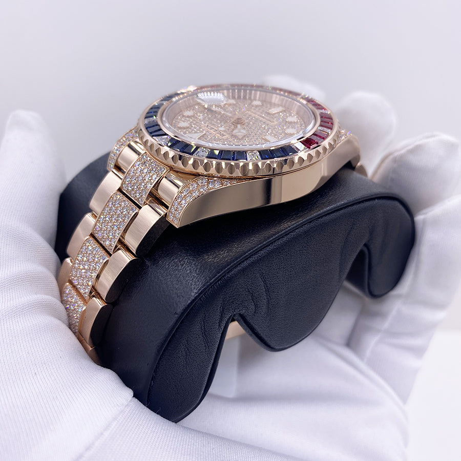 Rolex GMT-Master II "Saru" 40mm 126755SARU Rose Gold Pave Rose Dial