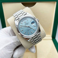 Rolex Day-Date 40 Platinum Presidential 228206 Smooth Bezel Ice Blue Diagonal Motif Dial