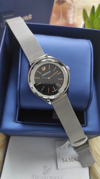 Swarovski Octea Nova Silver Mesh Bracelet Black Dial  Quartz Watch for Ladies - 5430420