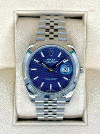 Rolex Datejust 41mm Bright Blue Fluted Dial Smooth Bezel 126300