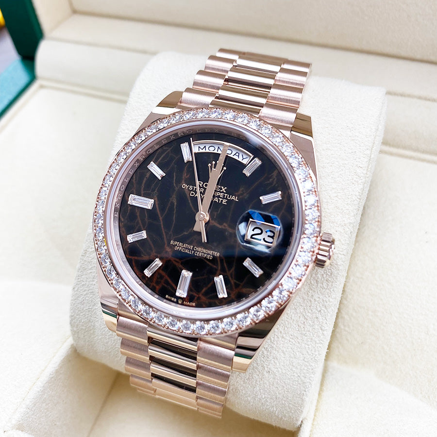 Rolex Day-Date 40 Presidential 228345RBR Diamond Bezel Baguette Eisenkiesel Dial