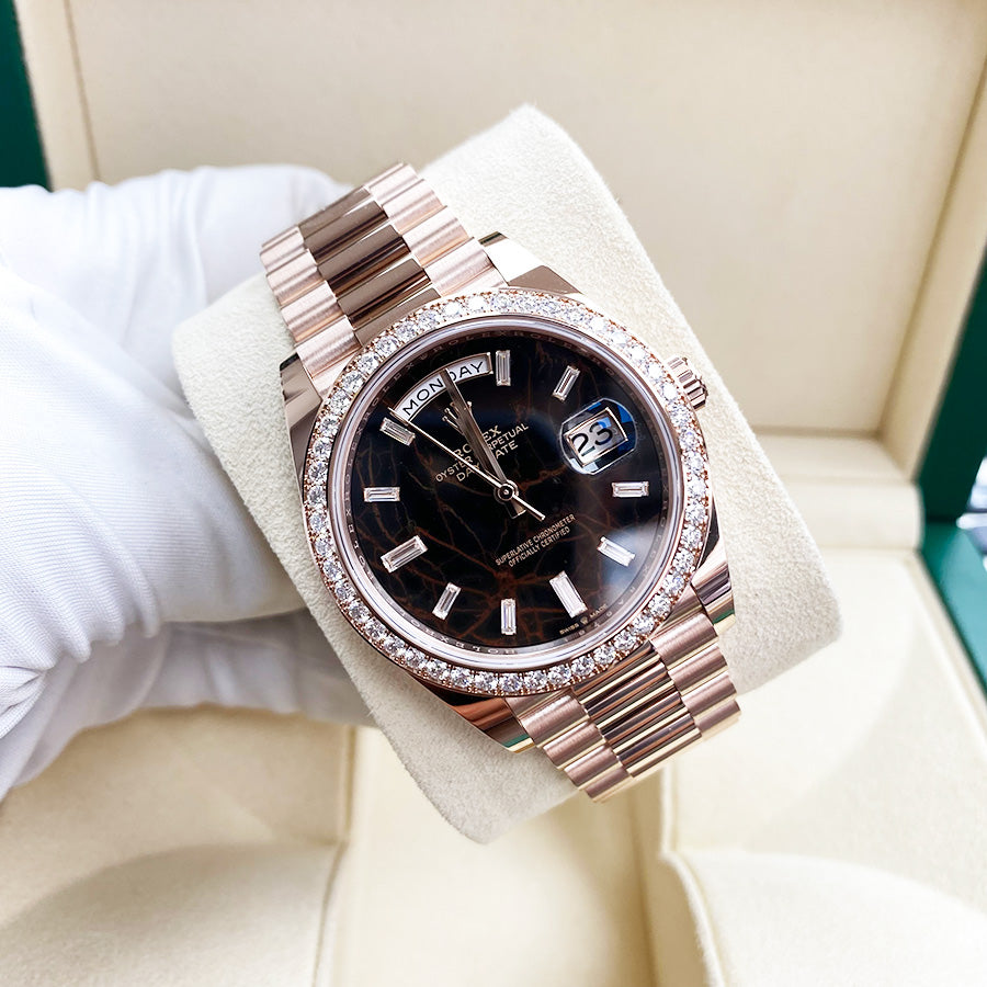 Rolex Day-Date 40 Presidential 228345RBR Diamond Bezel Baguette Eisenkiesel Dial