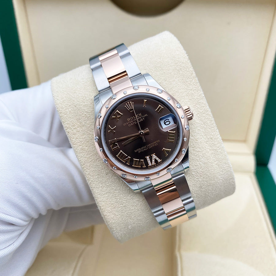 Rolex Datejust 31mm Chocolate Diamond Roman Dial Rose/Diamond Bezel 278341RBR