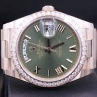 Rolex Day-Date 40 Presidential 228345RBR Diamond Bezel Olive Green Dial
