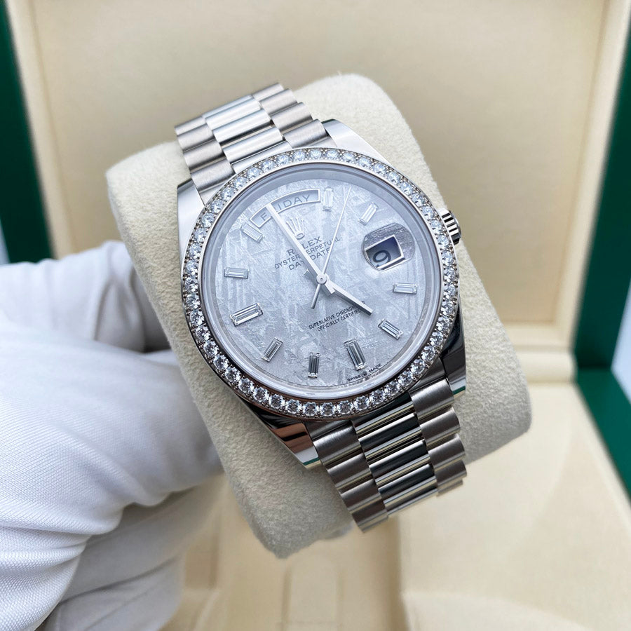 Rolex Day-Date 40 Presidential 228349RBR  Diamond Bezel Baguette Diamond Meteorite Dial