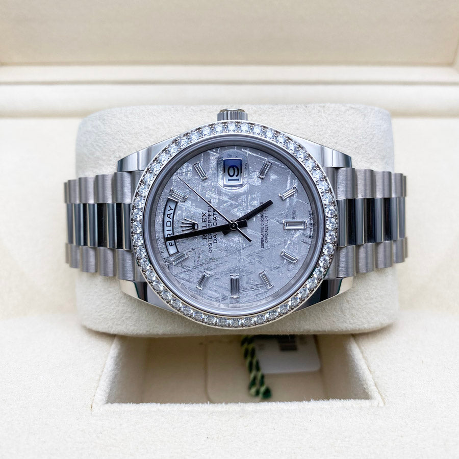 Rolex Day-Date 40 Presidential 228349RBR  Diamond Bezel Baguette Diamond Meteorite Dial
