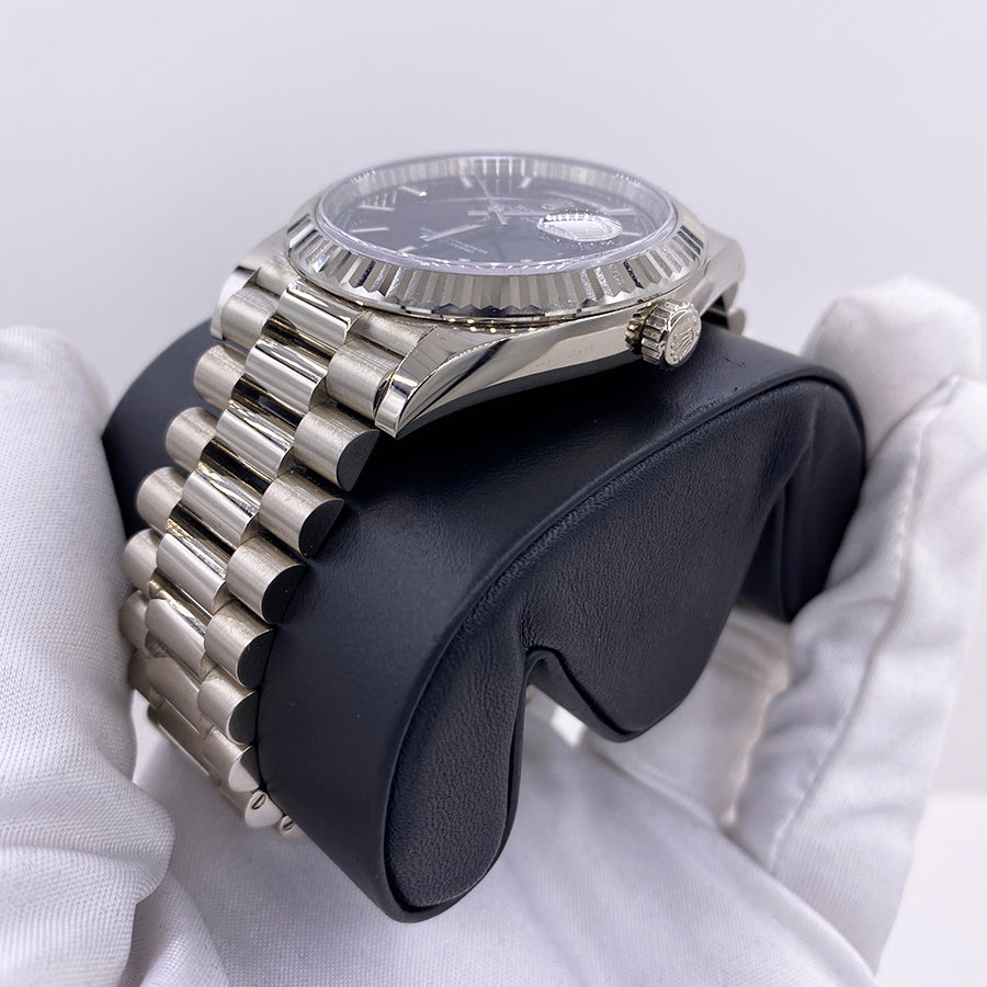 Rolex Day-Date 40 Presidential 228239 Fluted Bezel Black Dial