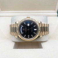 Rolex Day-Date 40 Presidential 228238 Fluted Bezel Baguette Diamond Black Dial