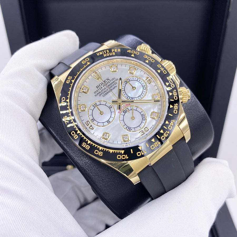 Rolex Daytona 40mm Oyster Flex 116518LN White Mother Of Pearl Diamond Dial