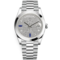 Rolex Day-Date 40 Platinum Presidential 228206 Smooth Bezel Paved / Baguette Diamond Dial