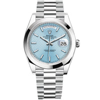 Rolex Day-Date 40 Platinum Presidential 228206 Smooth Bezel Ice Blue Diagonal Motif Dial