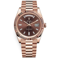 Rolex Day-Date 40 Presidential 228235 Fluted Bezel Baguette Diamond Chocolate Dial