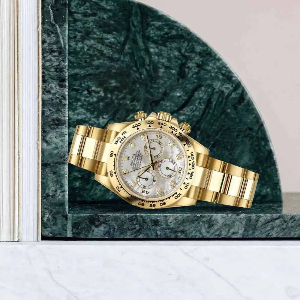 Rolex Daytona 40mm Yellow Gold 116508 White Mother Of Pearl Diamond Dial