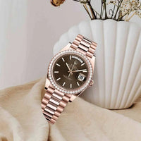 Rolex Day-Date 40 Presidential 228345RBR Diamond Bezel Chocolate Diagonal Motif Dial
