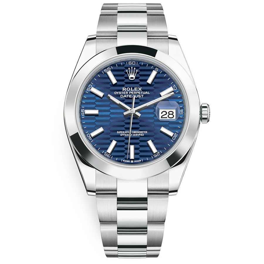 Rolex Datejust 41mm Bright Blue Fluted Dial Smooth Bezel 126300
