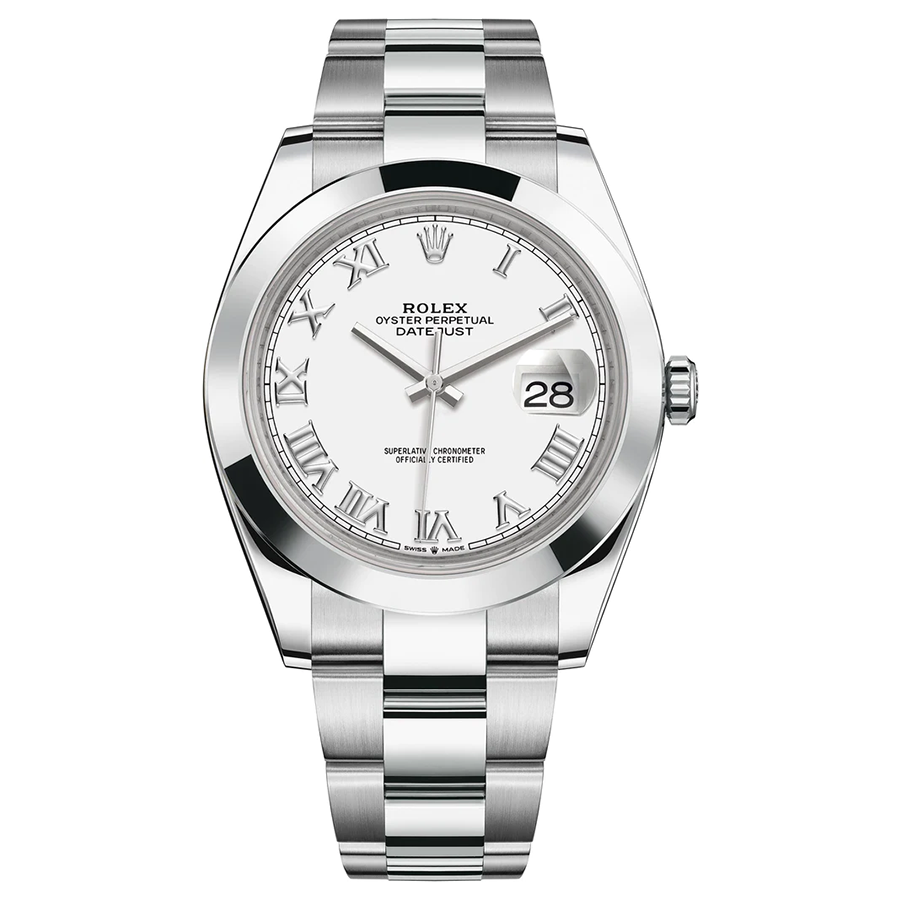 Rolex Datejust 41mm White Roman Numeral Dial Smooth Bezel 126300