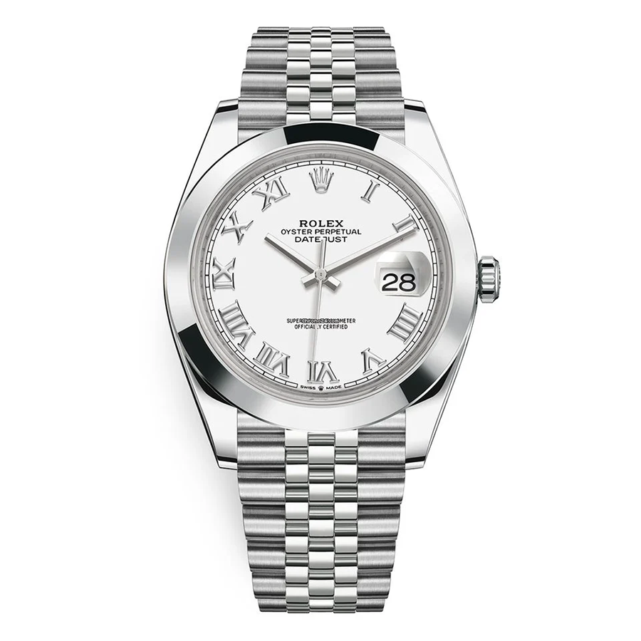 Rolex Datejust 41mm White Roman Numeral Dial Smooth Bezel 126300