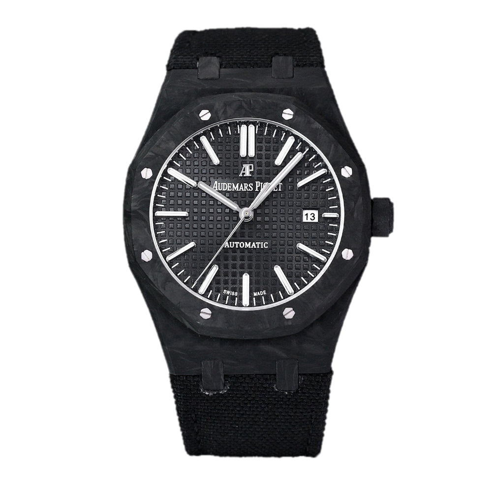 Royal Oak 15400 Black Dial in Carbon Fibre on Black Nylon Strap
