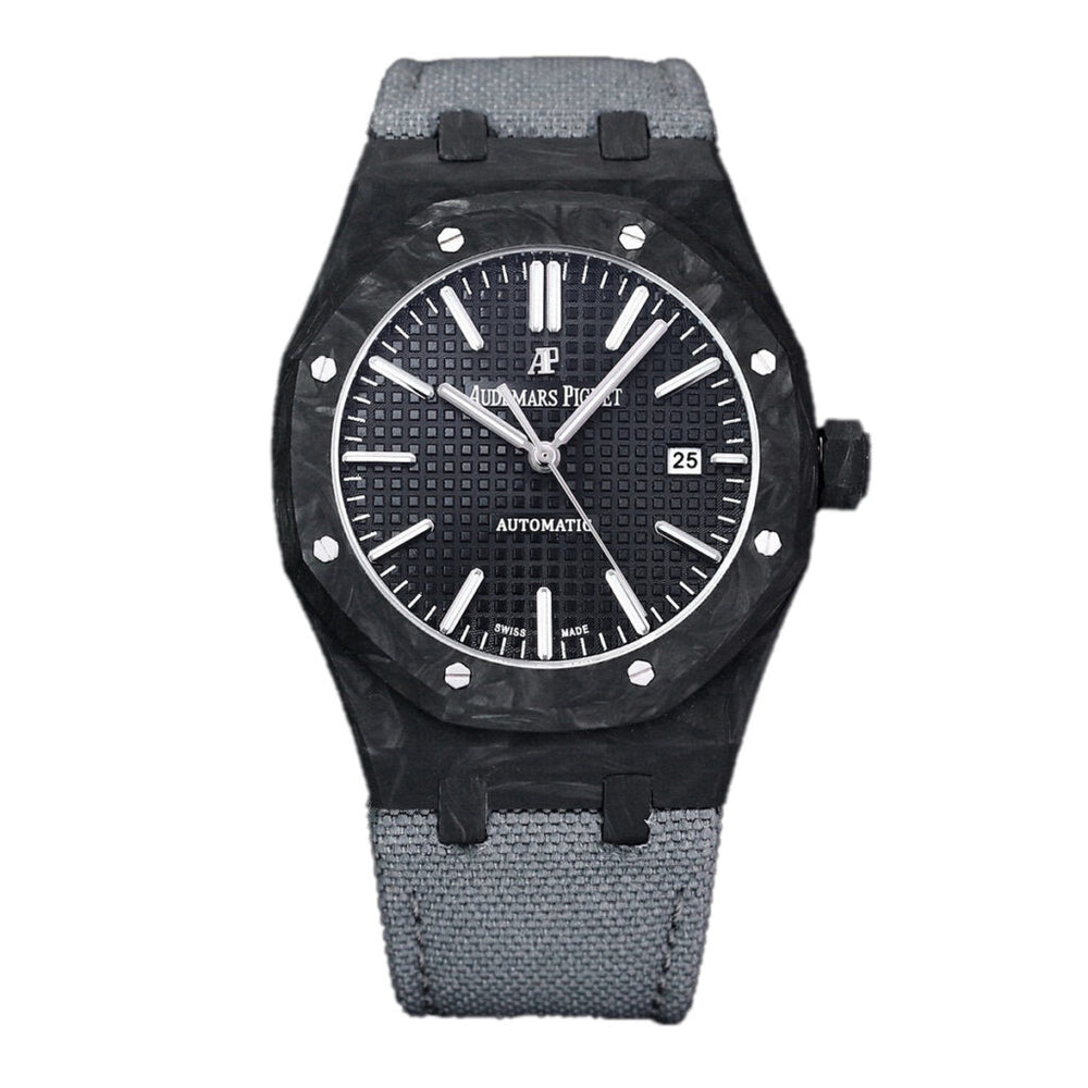 Royal Oak 15400 Black Dial in Carbon Fibre on Grey Nylon Strap
