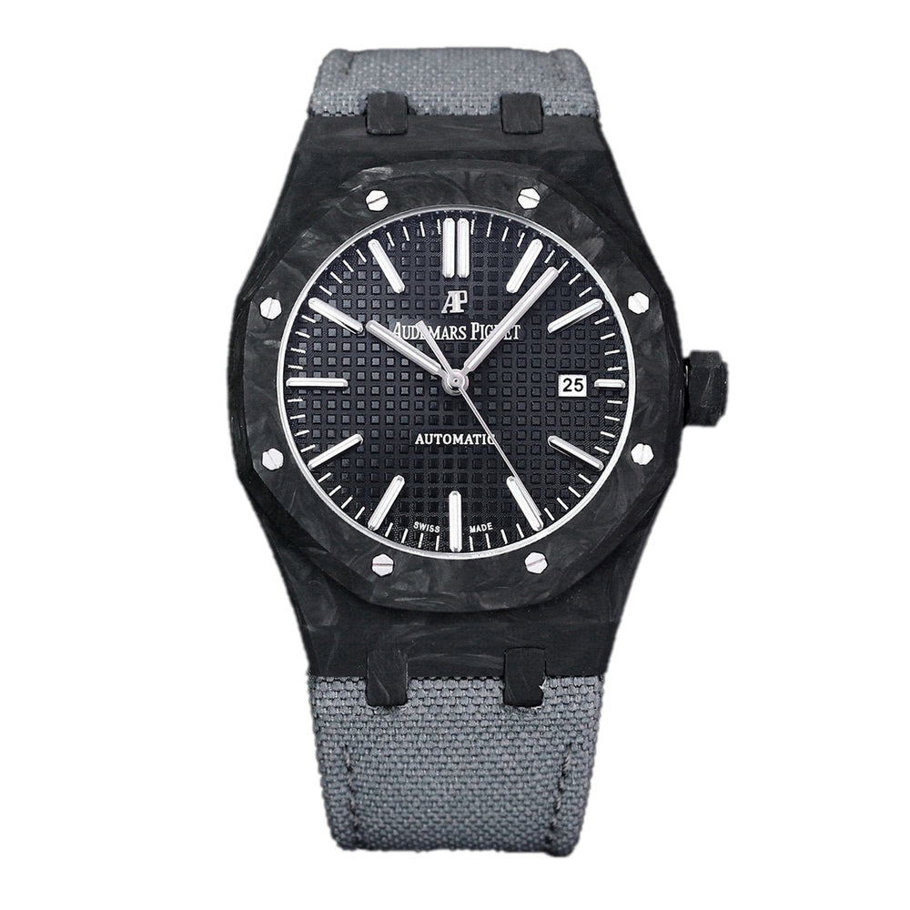 Royal Oak 15400 Black Dial in Carbon Fibre on Grey Nylon Strap