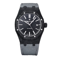 Royal Oak 15400 Black Dial in Carbon Fibre on Grey Nylon Strap