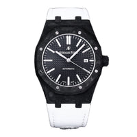 Royal Oak 15400 Black Dial in Carbon Fibre on White Nylon Strap