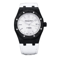 Royal Oak 15400 White Dial in Carbon Fibre on White Nylon Strap