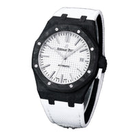 Royal Oak 15400 White Dial in Carbon Fibre on White Nylon Strap