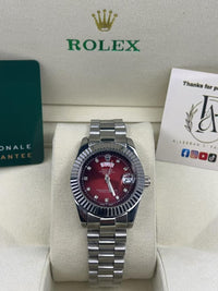 ROLEX LADIES DATEJUST 69174 RED VIGNETTE FACTORY DIAMOND 18K GOLD STEEL WATCH