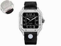 Cartier Santos 40MM 4.5CTW Natural Diamond Black Leather Strap Black Face