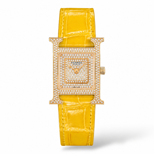 Hermès Women's Crocodile Leather Watch with Premium Diamond-Set Dial