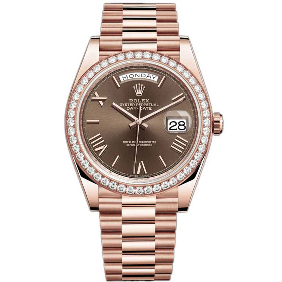 Rolex Day-Date 40 Presidential 228345RBR  Diamond Bezel Chocolate Dial
