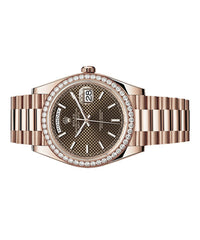 Rolex Day-Date 40 Presidential 228345RBR Diamond Bezel Chocolate Diagonal Motif Dial