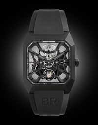 Men's Automatic Skeleton Tourbillon Watch - Grey Dial, Black Titanium Case, Rubber Strap