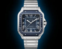 Cartier Santos de Cartier WSSA Blue Striated Dial, Stainless Steel, Large Model, Men's Watch